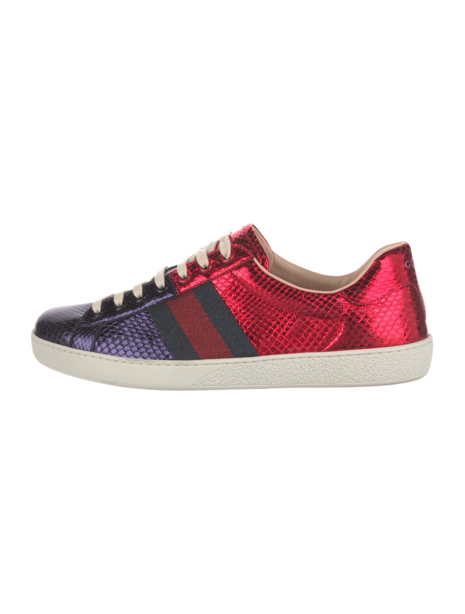 Gucci Sylvie Web Accent Snakeskin Sneakers